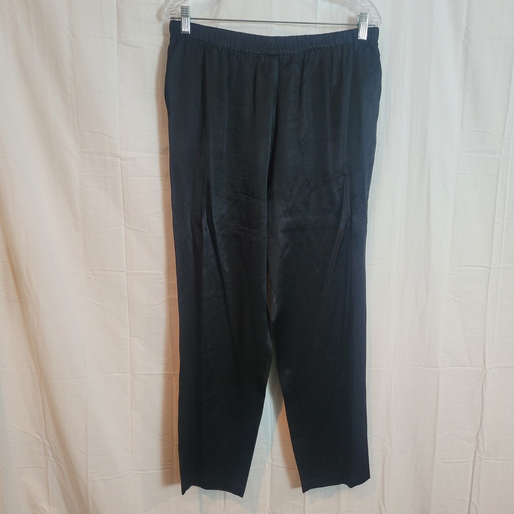 Black 100% Silk Trousers Straight Leg‎ Pants Medium VTG Lightweight Loungewear